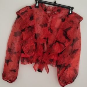 Joy & Ash Floral Red Sheer Colorful Women's Top